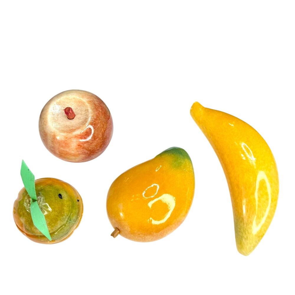 MCM Set of 4 Italian Alabaster Hand-Carved Polished Stone Fruit Figurines